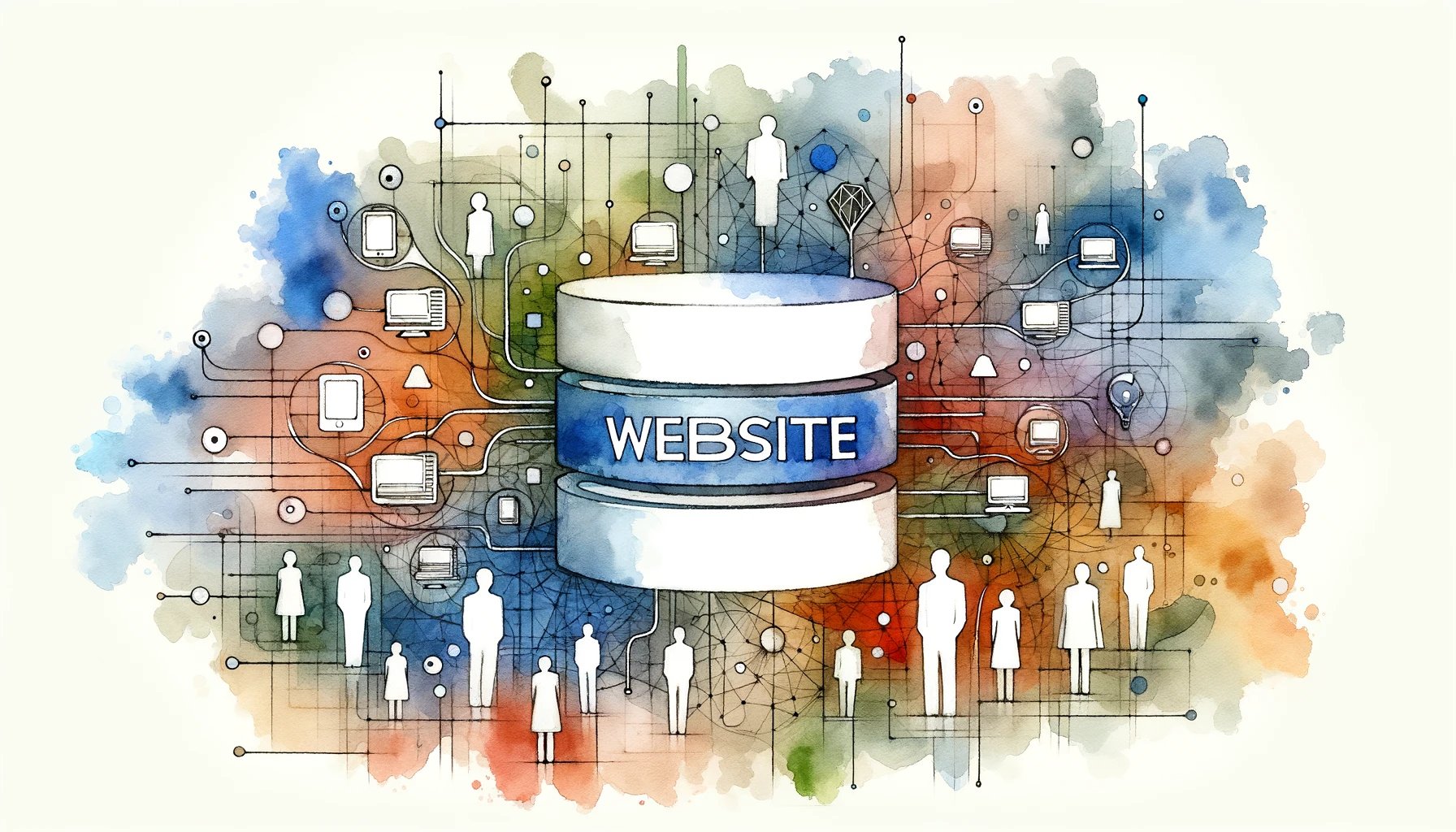 DALL·E 2024-02-08 15.07.57 - Recreate the watercolor style image of first-party data collection, this time ensuring the word _Website_ is clearly and sharply integrated at the cen-2